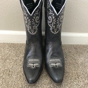 Cowgirl Boots, black & white, real leather, size 8.5